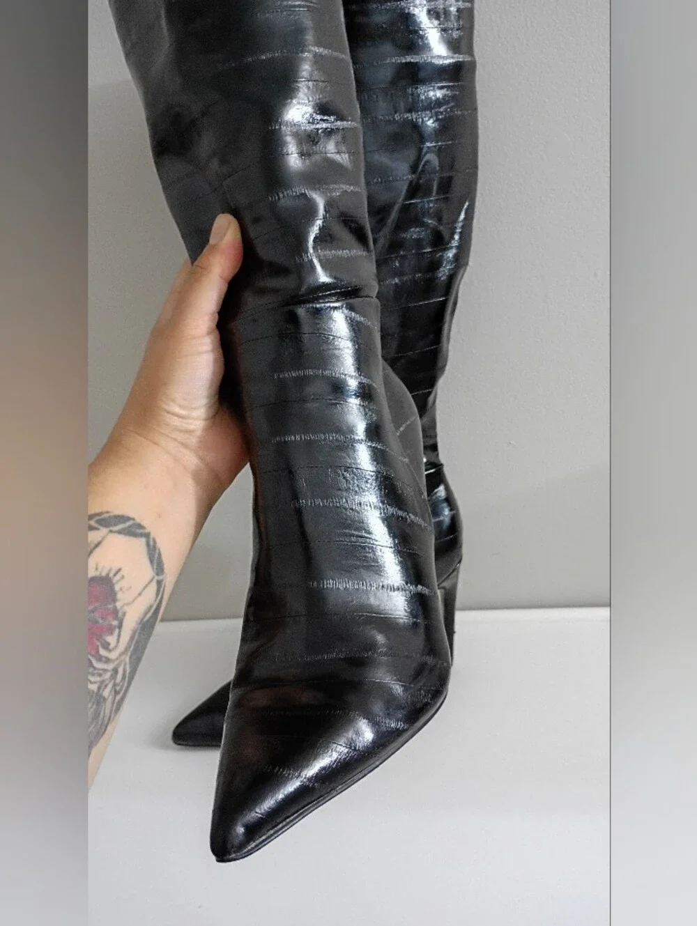 Steve Madden Black Patent Over-the-Knee Stiletto Boots